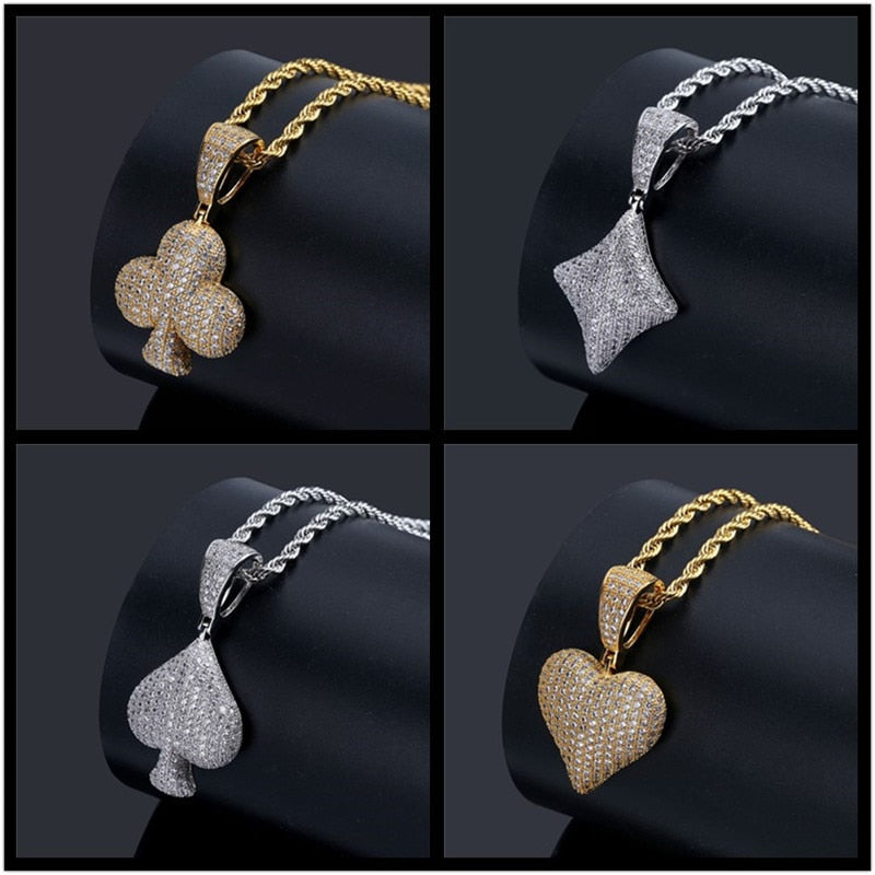 Gold and Silver Playing Card Suit Necklaces
